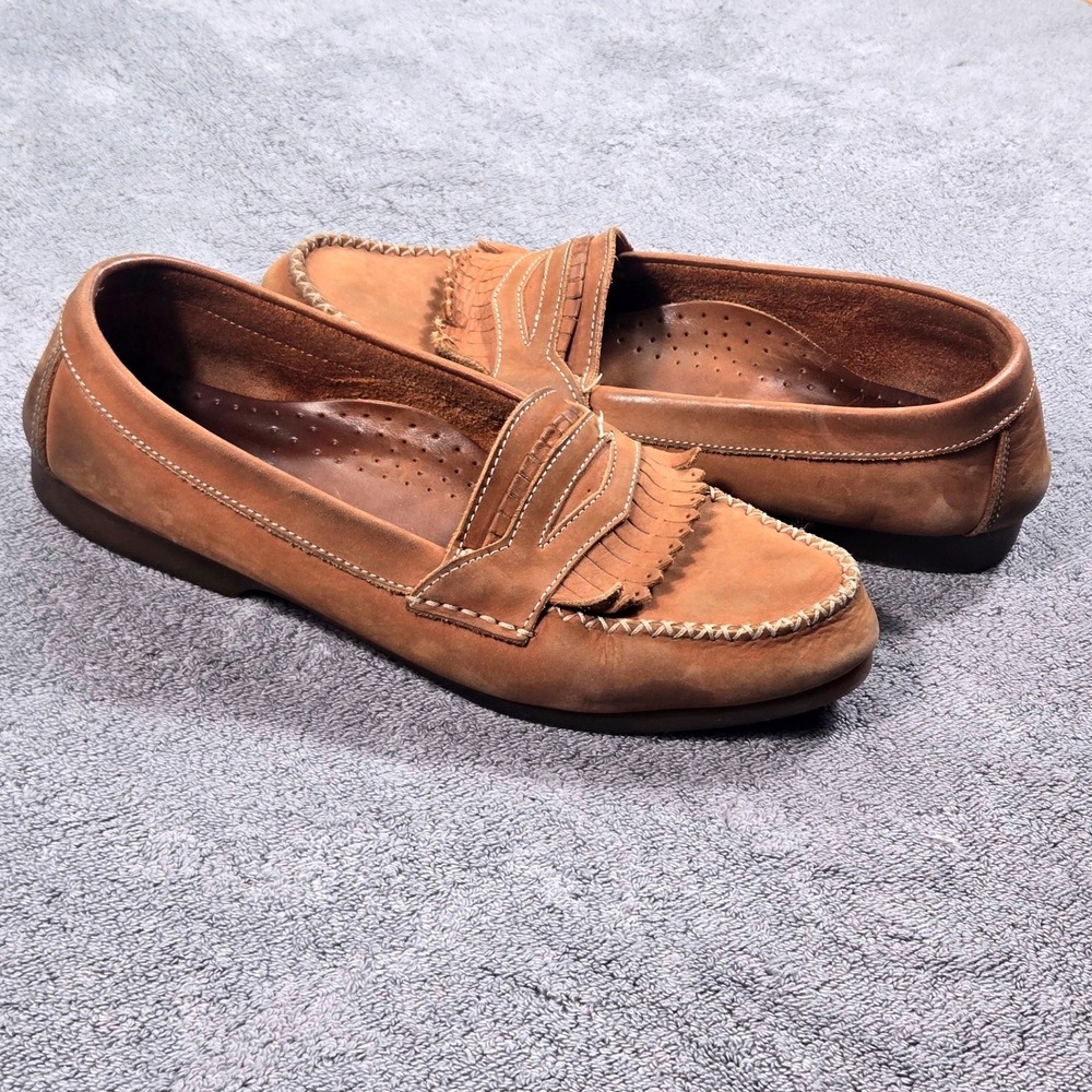 Johnston & Murphy Loafers Mens 9 Tan Good Kiltie Fringe Penny Leather Italy